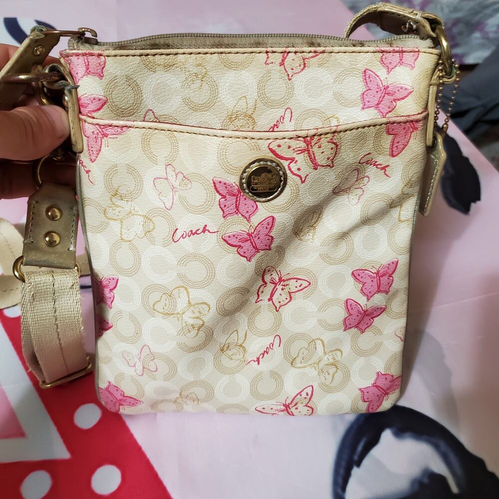 Coach Waverly Light Khaki Pink Butterfly Swingpack Crossbody Bag - Picture 12 of 12